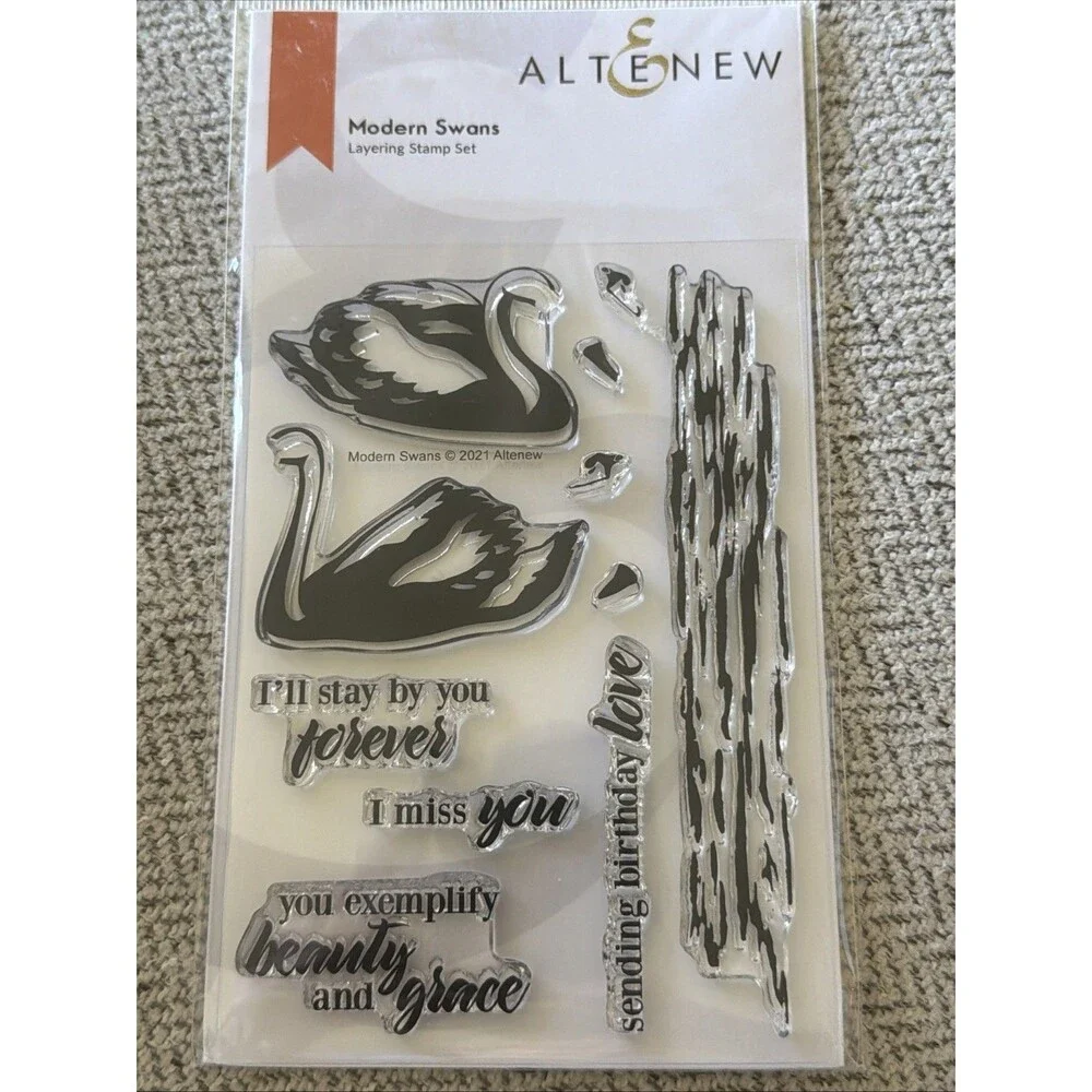 Altenew Modern Swans water sentiments layering stamp set I miss you